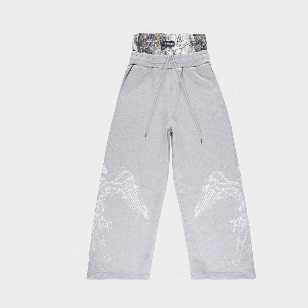 Loose Fake Two Pieces Leisure Pants Double Waist Sweatpants for men