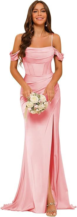 Women's Off-the-shoulder Satin Bridesmaid Corset Ball Gown