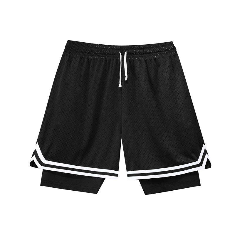 Double-layer American Basketball Shorts Training Loose Running Fitness Fake Two-piece short
