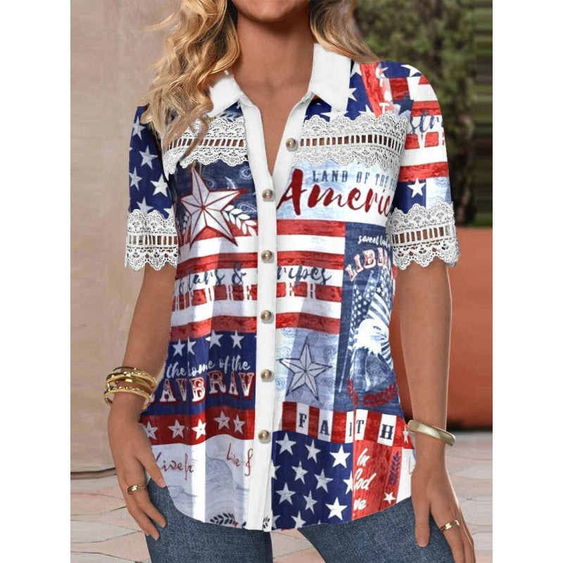 Women's Shirt Lapel 3d Digital Printing