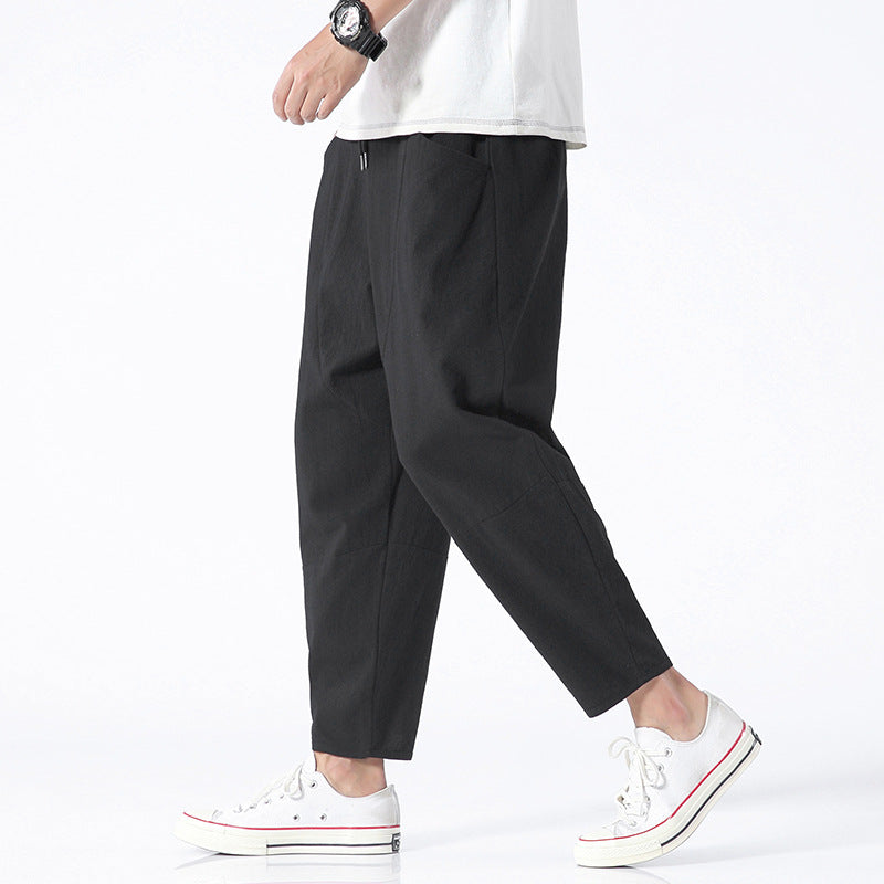 Cropped Pants Men's Loose Plus Size Cotton And Linen