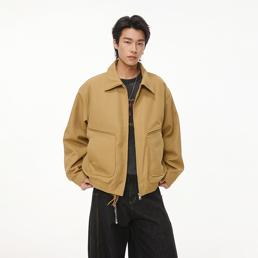 Retro Solid Color Loose and Simple Lapel Jacket Men