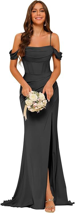 Women's Off-the-shoulder Satin Bridesmaid Corset Ball Gown