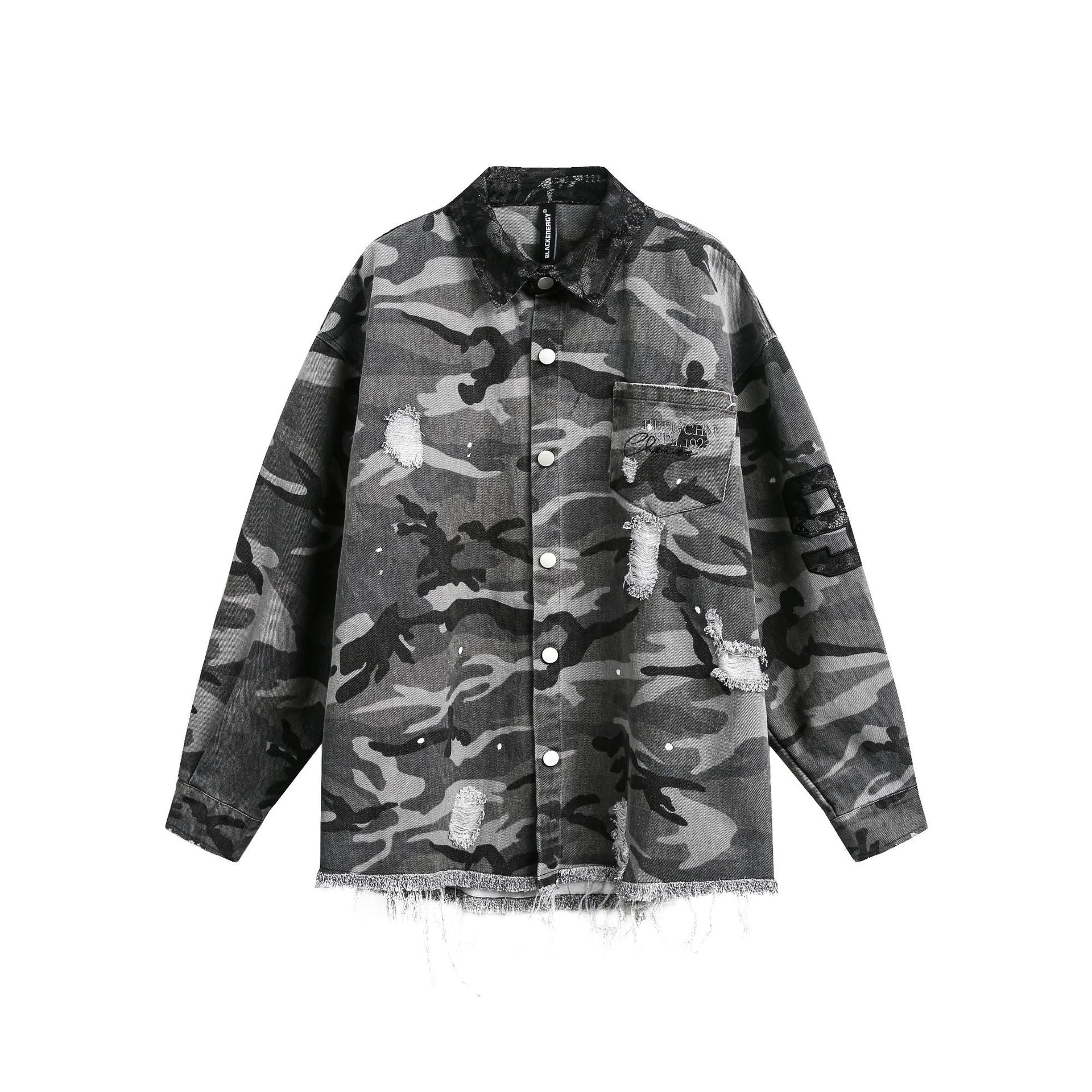 American Retro Loose Heavy Industry Distressed Camouflage Long Sleeve coat
