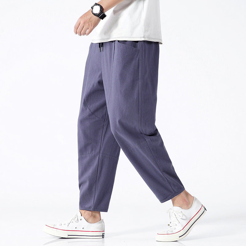 Cropped Pants Men's Loose Plus Size Cotton And Linen