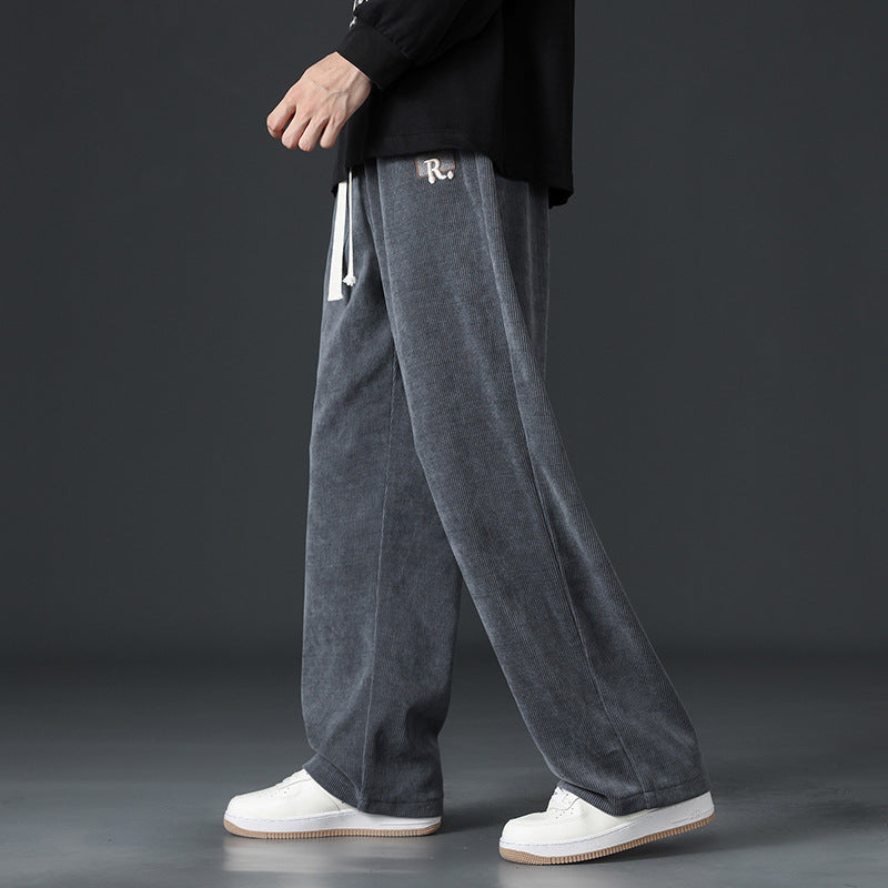 Boao Velvet Pants Men's Spring And Autumn New Straight Exercise Casual Pants American Fashion Brand Wide Leg Pants Loose Sweatpants