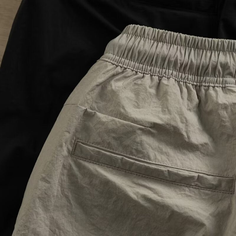 Trendy Drawstring Straight Khaki Workwear Shorts