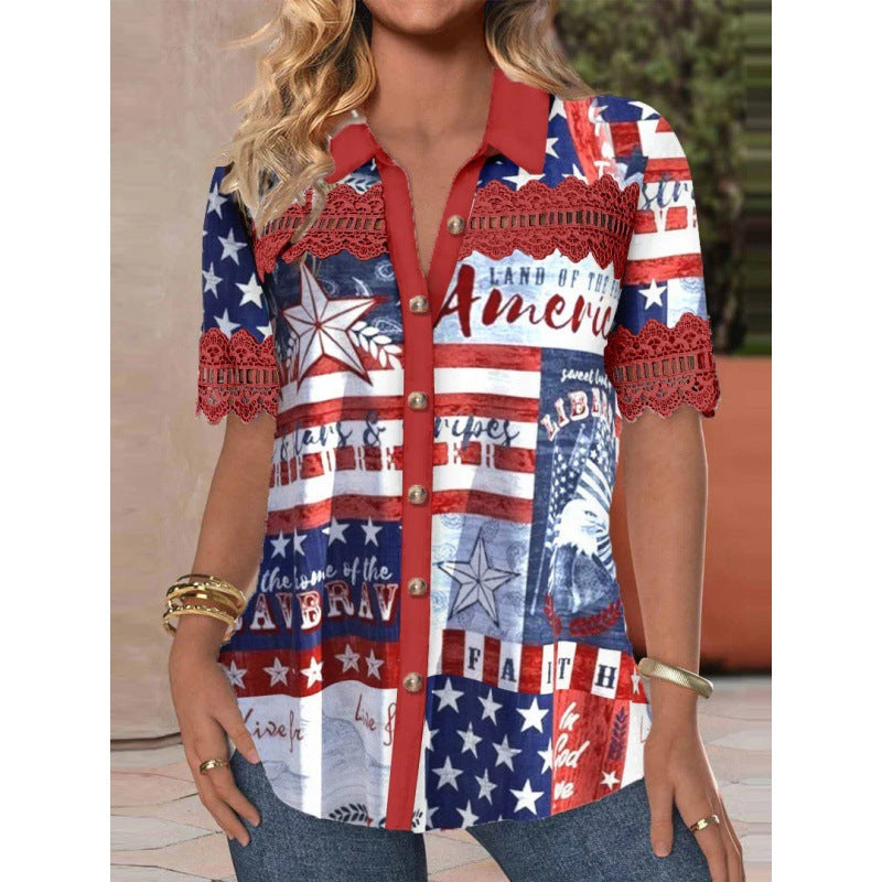 Women's Shirt Lapel 3d Digital Printing