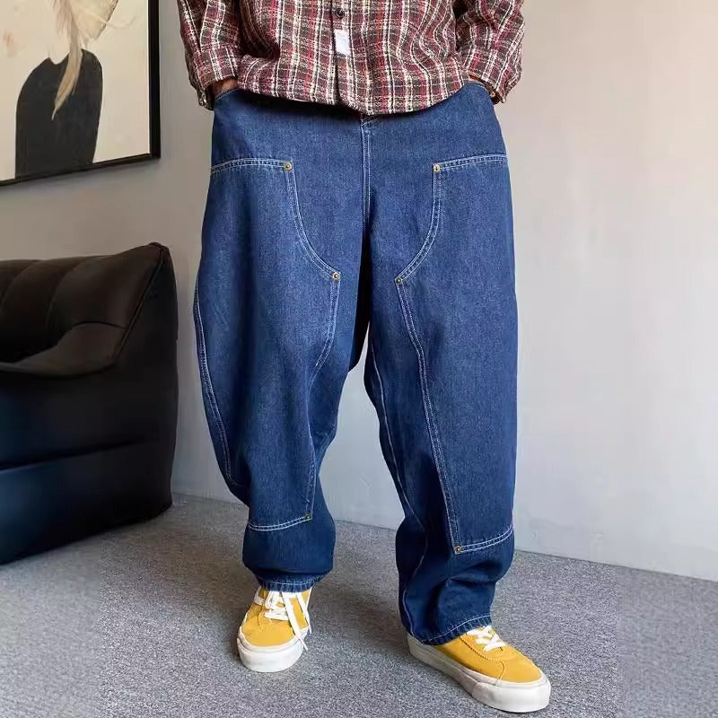 American Casual Pu Shuai Retro Workwear Jeans for men