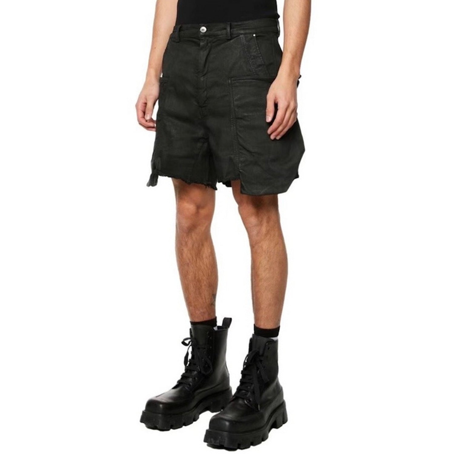 Men's Brush Wax Coating Burr Dark Overalls Denim Shorts