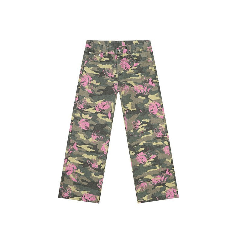 Camouflage Basic Style Straight Washed Jeans for men