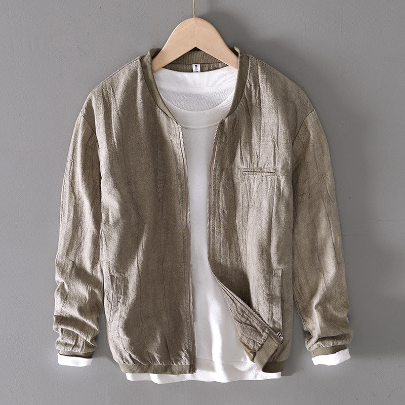 Autumn Retro Casual Solid Color Men's Versatile Loose Cotton And Linen Tops