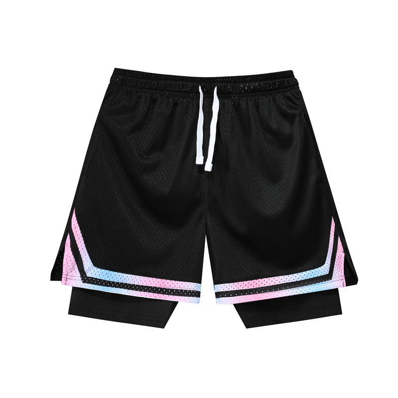 Double-layer American Basketball Shorts Training Loose Running Fitness Fake Two-piece short