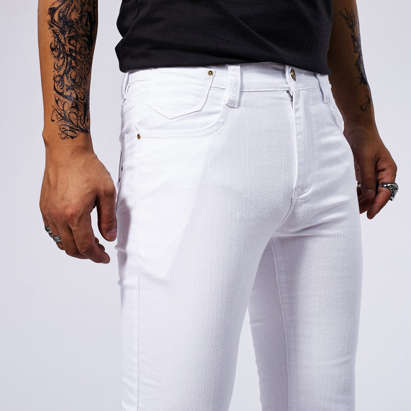 Men's European and American-style White Stretch Skinny Jeans