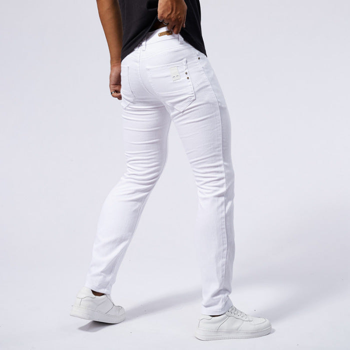 Men's European and American-style White Stretch Skinny Jeans