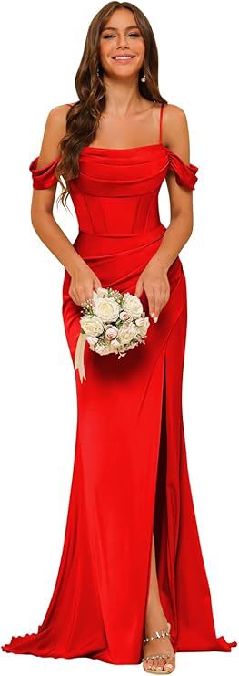 Women's Off-the-shoulder Satin Bridesmaid Corset Ball Gown