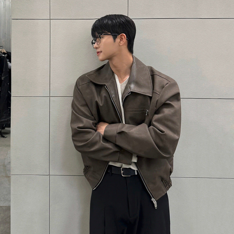 Lapel Motorcycle Clothing Korean Style Trendy Niche Leather Jacket