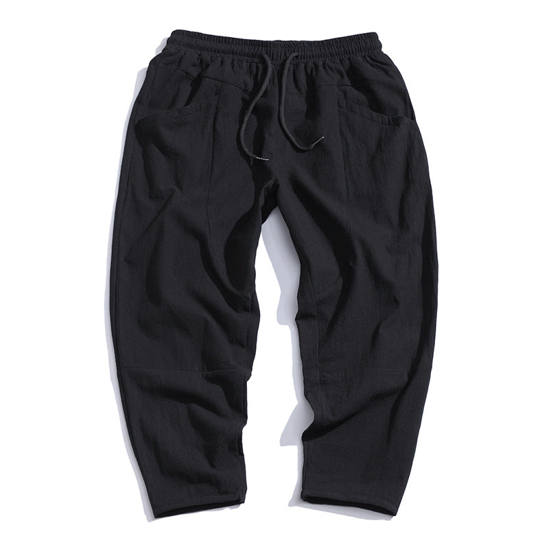 Cropped Pants Men's Loose Plus Size Cotton And Linen