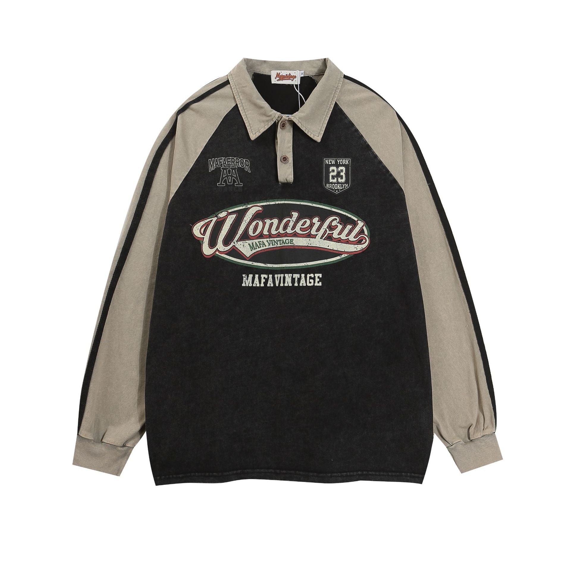 Sweater Retro Polo Collar Long Sleeve Loose Top for men