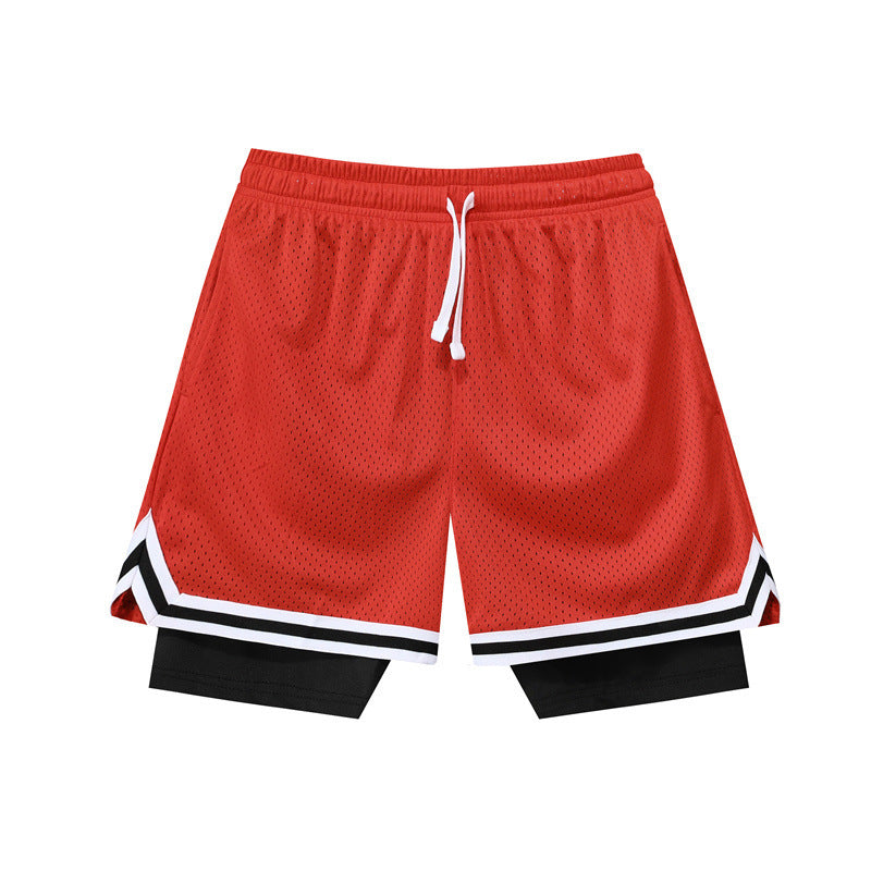 Double-layer American Basketball Shorts Training Loose Running Fitness Fake Two-piece short
