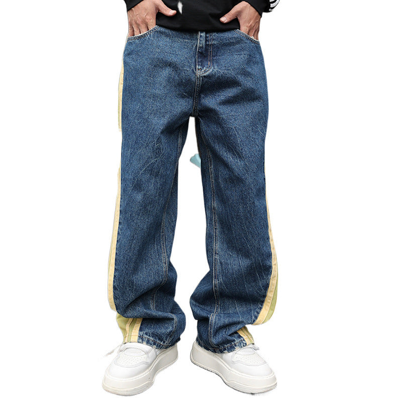 Men's Washed Wide Leg Straight Jeans