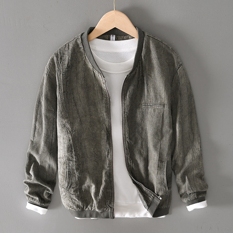 Autumn Retro Casual Solid Color Men's Versatile Loose Cotton And Linen Tops