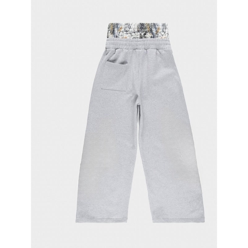 Loose Fake Two Pieces Leisure Pants Double Waist Sweatpants for men