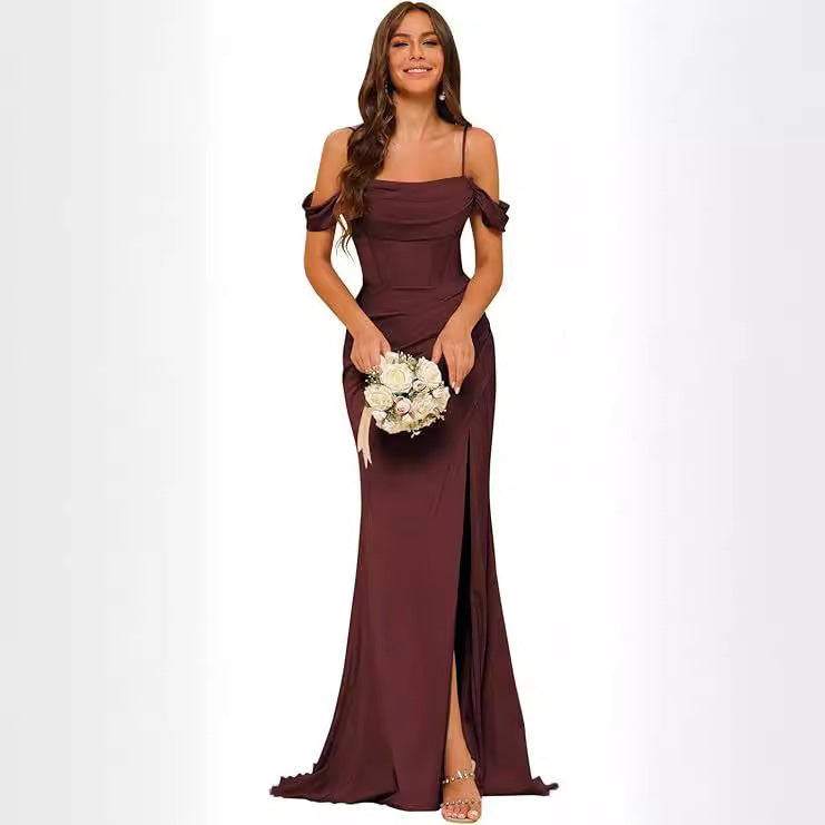Women's Off-the-shoulder Satin Bridesmaid Corset Ball Gown