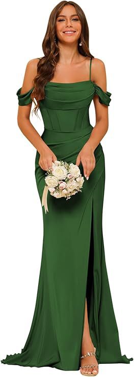 Women's Off-the-shoulder Satin Bridesmaid Corset Ball Gown