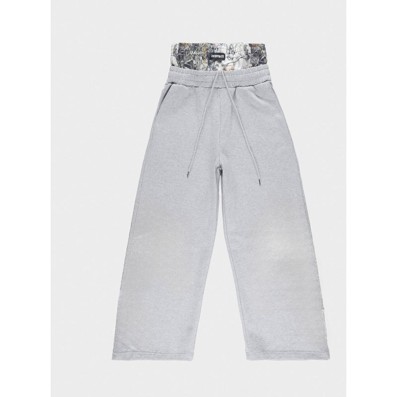 Loose Fake Two Pieces Leisure Pants Double Waist Sweatpants for men