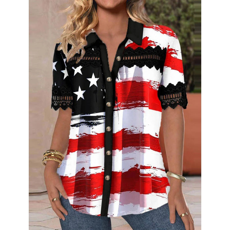 Women's Shirt Lapel 3d Digital Printing