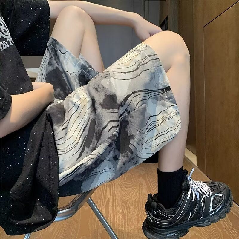 New Chinese Ink Tie-dye Shorts Men's National Style Ice Silk Quick-drying