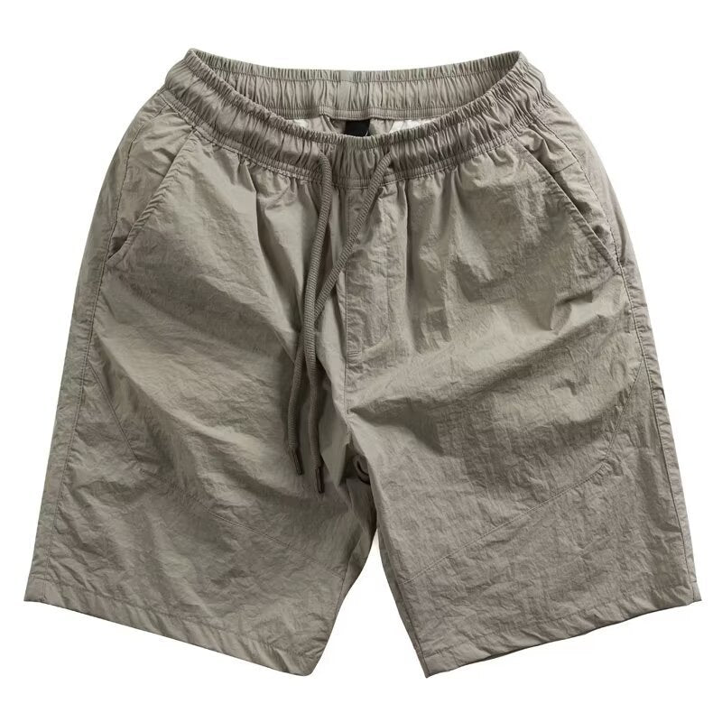 Trendy Drawstring Straight Khaki Workwear Shorts