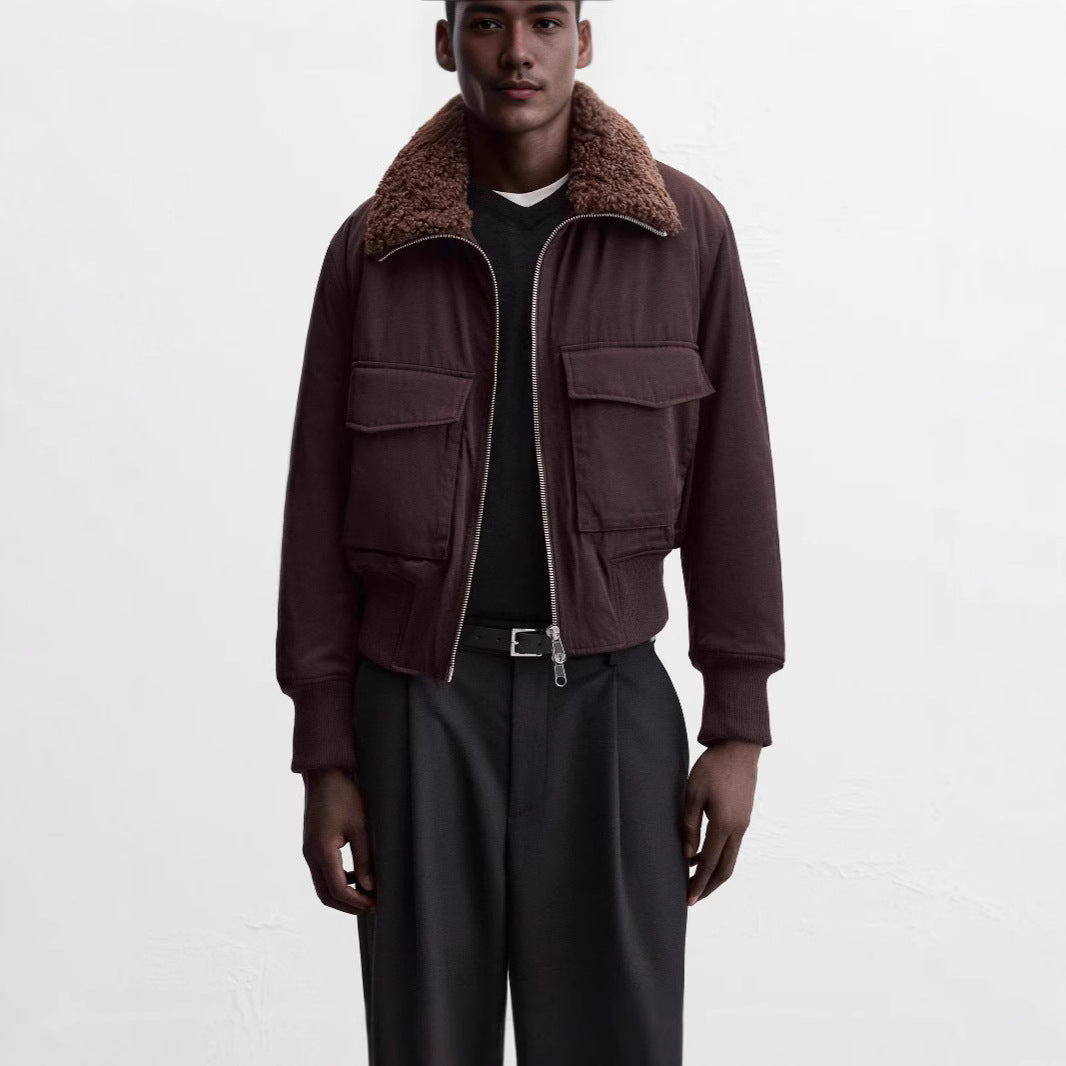 Men's Stand-up Collar Cotton-padded Coat Jacket with Pockets