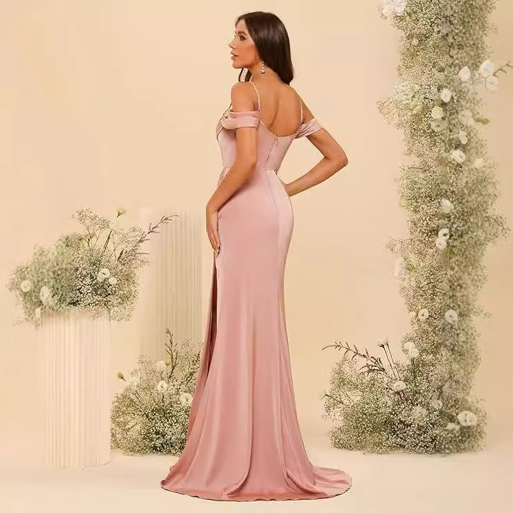 Women's Off-the-shoulder Satin Bridesmaid Corset Ball Gown