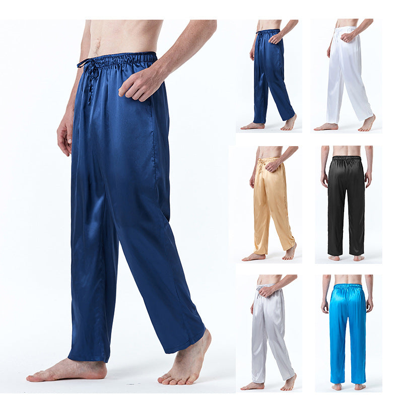 Men's Pure Color Silk Pajama Pants