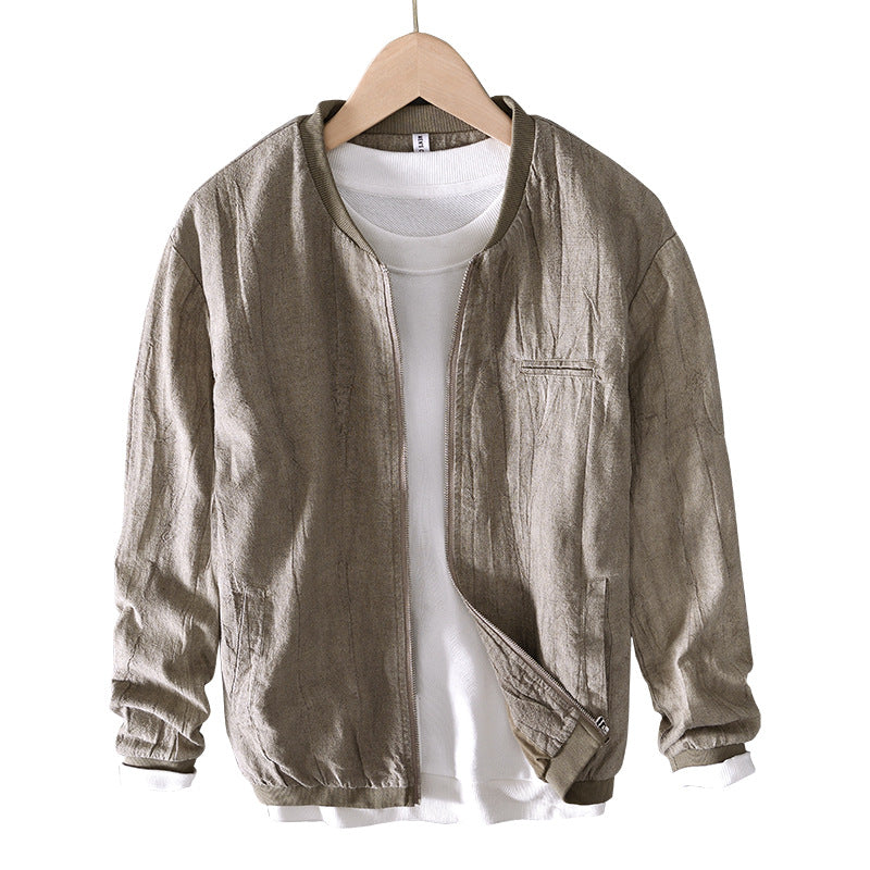 Autumn Retro Casual Solid Color Men's Versatile Loose Cotton And Linen Tops