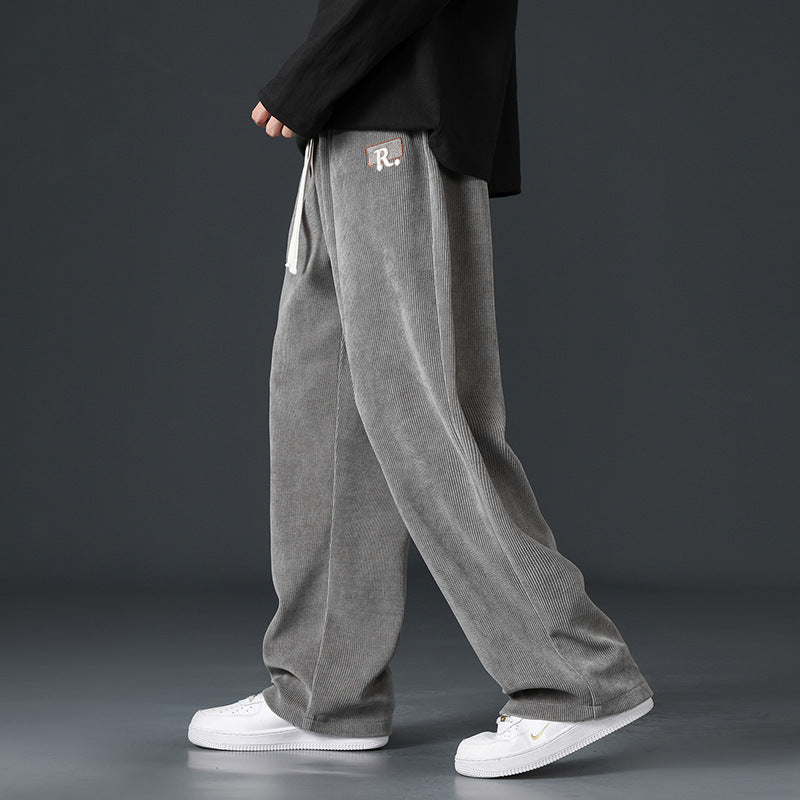 Boao Velvet Pants Men's Spring And Autumn New Straight Exercise Casual Pants American Fashion Brand Wide Leg Pants Loose Sweatpants