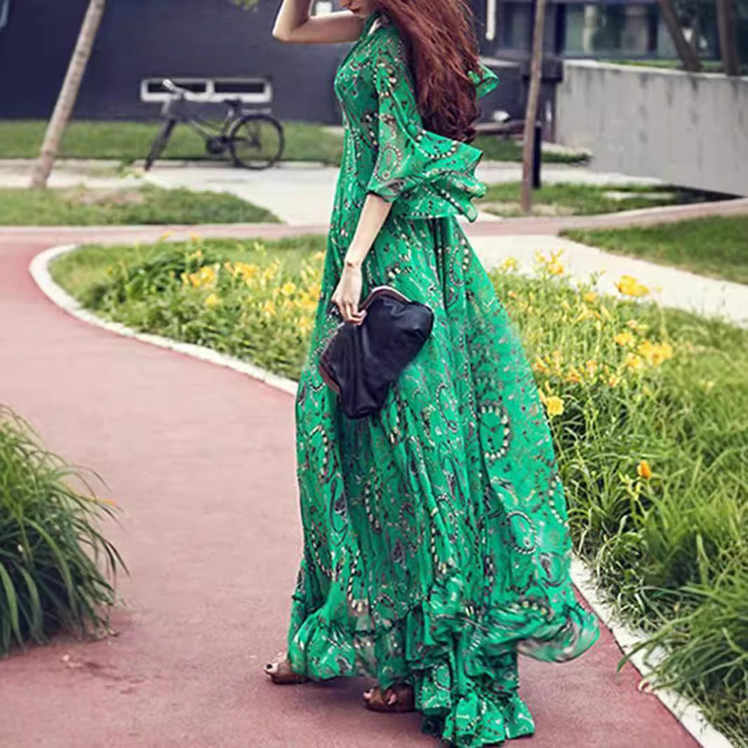 European And American Popular V-neck Dress