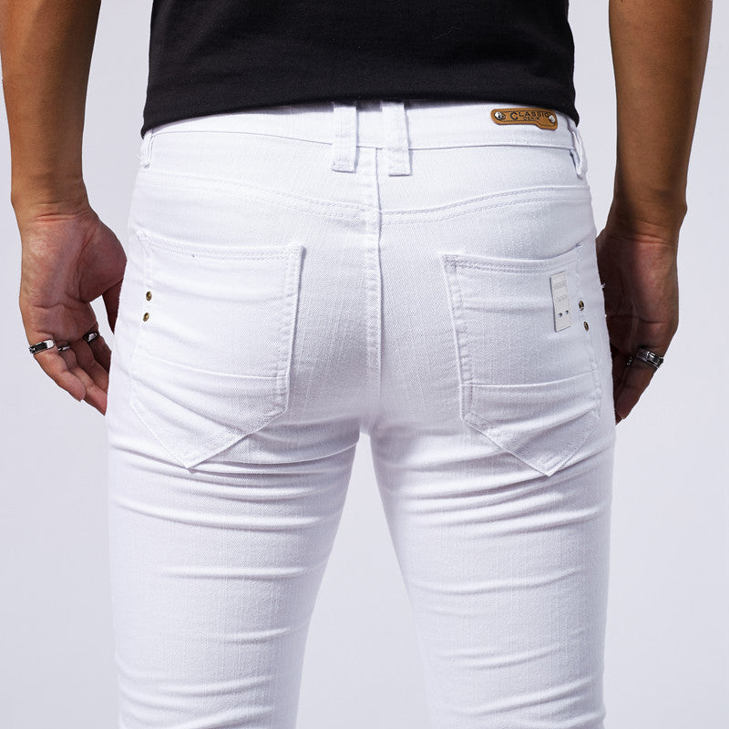 Men's European and American-style White Stretch Skinny Jeans