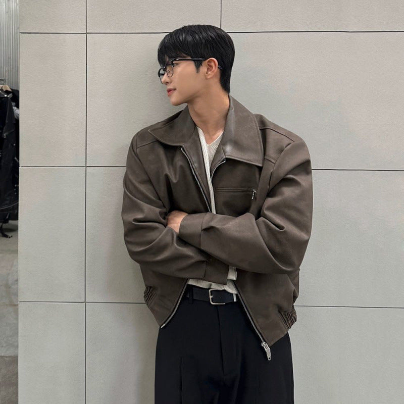 Lapel Motorcycle Clothing Korean Style Trendy Niche Leather Jacket