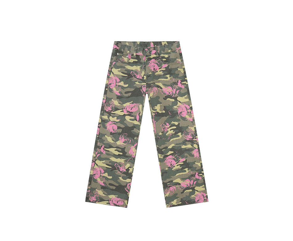 Camouflage Basic Style Straight Washed Jeans for men
