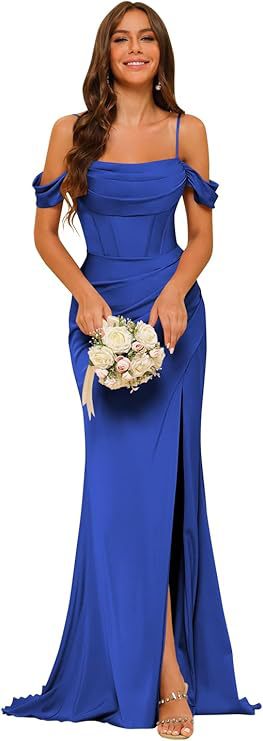 Women's Off-the-shoulder Satin Bridesmaid Corset Ball Gown