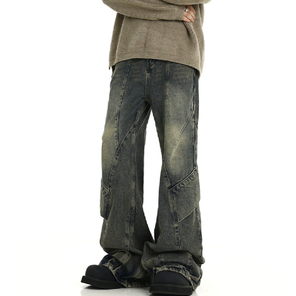 American Retro Distressed Yellow Mud Washed Jeans for men