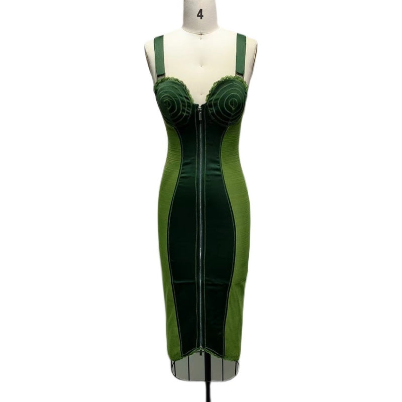 Army Green Sling Slim Temperament Dress for women