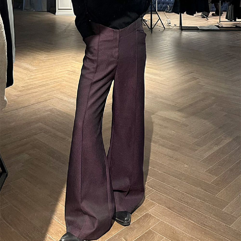 Dark Purple Red Deconstructed All-match Anti-Wrinkle A- Line Wide Leg Suit Pants for men