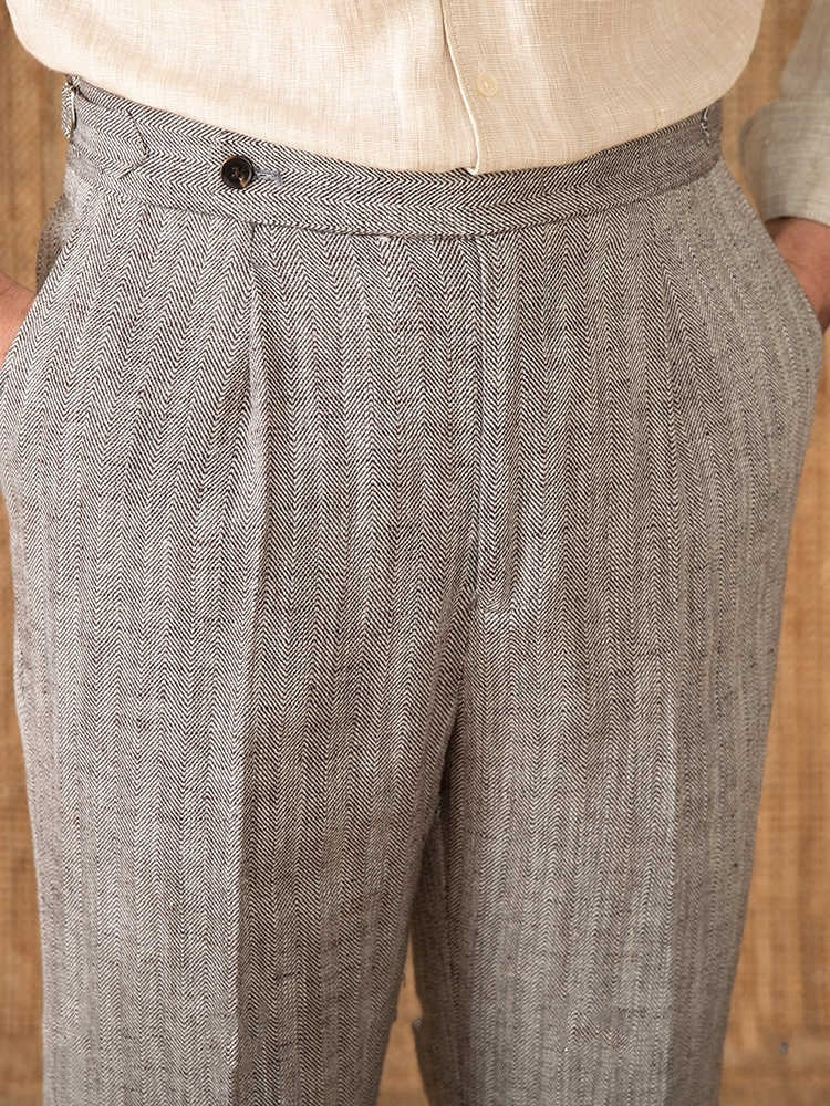 Cotton And Linen Thin Breathable Casual High Waist Straight Pants for men