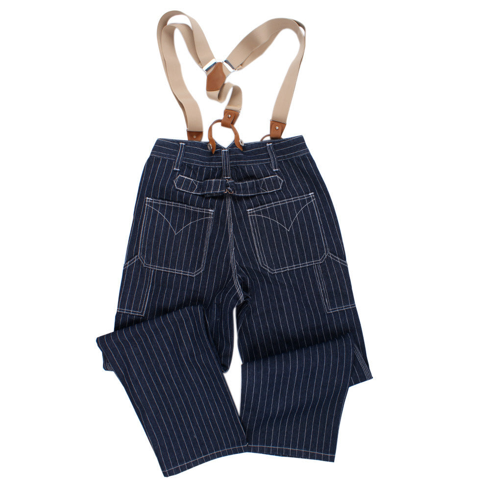Striped Denim Loose Railway Overalls for men