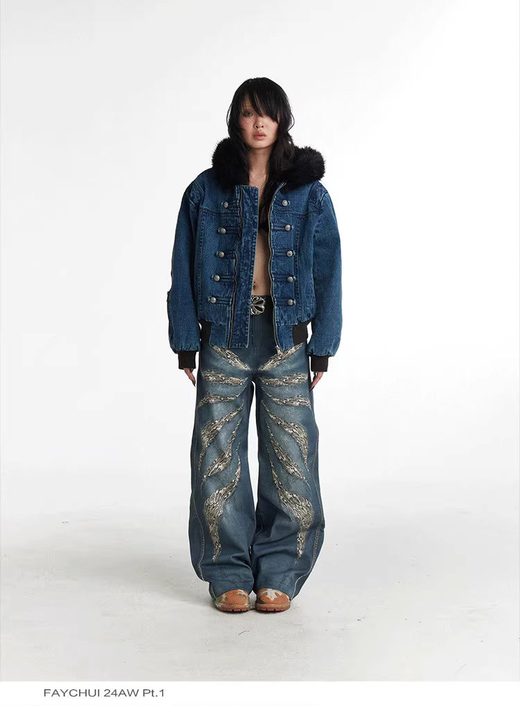 Men's Original Digital 3D Full Printed Leopard Print Loose Jeans