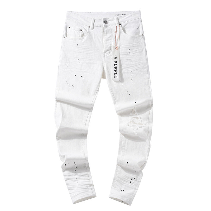 American High Street Hole & Patch Trendy Retro Straight Washed Jeans for men